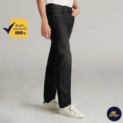 Mc JEANS กางเกงยีนส์ผู้ชาย กางเกงยีนส์ แม็ค แท้ ผู้ชาย ทรงกระบอกขาตรง (Straight) สีดำฟอก เอวกลาง ดีเทลปักกระเป๋าด้านหลัง MAIP152