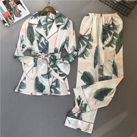 2021Lisacmvpnel Spring Printing Pattern Women Pajama Set Rayon Sleepwear Long Sleeve Trousers Two Paper Suit