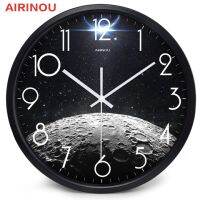 Airinou the Moon Starry Sky and Mars 3 Styles ,Glass&amp;Metal Silent Movement Wall Clock,Children Room Museum Theme Park Decorate