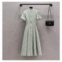 Chinese New Year Cheongsam Women Dress Ethnic Style Floral Print Stand Collar Puff Sleeve A Line Short-sleeved Midi Dress