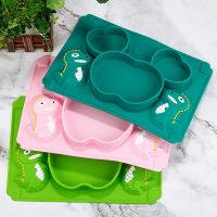 Baby Silicone Dinner Plate Dinosaur Cartoon Soft Spoon Feeding Training Utensils Children Tableware Set Waterproof Dinner Plate Bowl Fork Spoon Sets