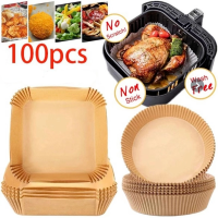 คลังสินค้าพร้อม100PCS Air Fryer Paper Airfryer Disposable Paper Liner Square Round Kitchen Non-Stick Baking Oil-Pro