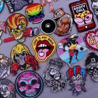 Hippie Punk Biker Patches For Clothes Skull Joker Embroidered Patches For Clothing DIY Stripes For Jackets Applique Badges