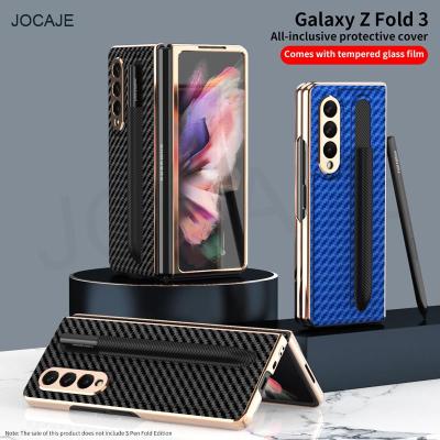 Carbon fiber S Pen Slot plating Phone Case For Samsung Galaxy Z Fold 3 5G Stylus Pen Socket shockproof cover For Galaxy Z Fold3