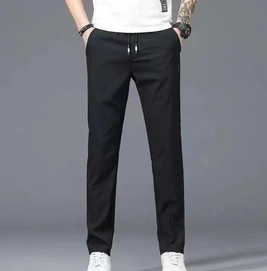 Men's Ice Silk Trousers Solid Color Mid-waist Loose Breathable Straight-leg Casual  Pants Thin Quick-drying Sports Pants