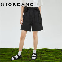 GIORDANO Women Shorts Drawstring Elastic Waist Comfort Belted Shorts Multi-Pocket Fashion Casual Pleated Loose Shorts 18403908