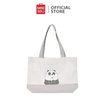 Miniso ice bear we bare bears black tote bag, Women's Fashion