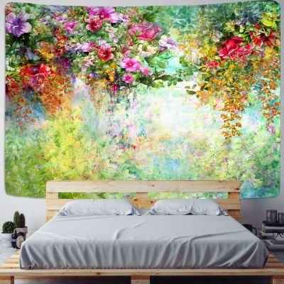 【YF】 Beautiful Flower Stand Tapestry  3D Printing Asthetic Room Decor Living Wall Canvas Kawaii Art Beach Mat Tapiz