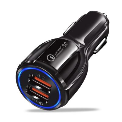 ชาร์จเร็ว3.0ที่ชาร์จแบตในรถอะแดปเตอร์เต้ารับที่จุดบุหรี่ QC 3.0พอร์ต USB คู่ชาร์จแบบเร็วสำหรับรถอุปกรณ์เสริมสำหรับโทรศัพท์ DVR MP3