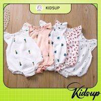 KIDSUP1-Baby Girl Summer Cute One-Sleeve Flying Sleeve Cactus Radish Cherry Print Jumpsuit