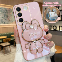 เคส Vivo V27 V29 5G เคส Vivo V27E เคส Vivo V27 Pro เคส ตรงชุบกระจกแต่งหน้ากระต่ายผู้ถือเคลือบบางพิเศษฝาหลังนุ่ม