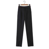 Tangada Fashion Women Black Front Open Suit Pants Trousers Pockets Buttons Office Lady Pants Pantalon DZ06