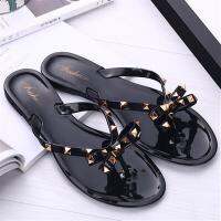 HOT★ผู้หญิงฤดูร้อน Glitter แบน Flip-Flops Rivets โปร่งใสรองเท้าแตะสุภาพสตรียางนุ่มรองเท้าแตะคริสตัลรองเท้าแตะกลางแจ้งใหม่