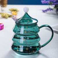 Christmas Tree Mug for Coffee Cups Heat Resistant and Fall Proof Ceramic Cup High Borosilicate Glass With Cover Bubble Tea Cup