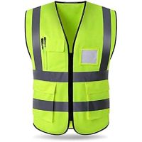 High Visibility Reflective Safety Vest with Pockets and Zipper Front Neon Yellow Meets ANSI/ISEA Standards