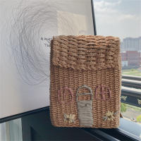 Vintage Double-shoulder Straw Woven Storage Bag With Hand-Carrying Woven Backpack Kids Candy Food Decorative Photography Props