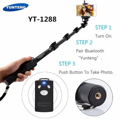 Yunteng 1288ไม้เซลฟี่ขาตั้งกล้องมือจับของแท้ + ที่วางโทรศัพท์ + ไม้ถ่ายรูปบลูทูธสำหรับกล้อง Gopro Iphone