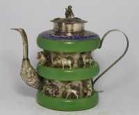 Chinese Old Jade Tibet-Silver Tea Pot Monkey Lid