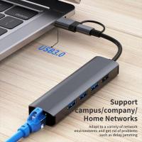 1000Mbps RJ45 Type C Hub Extender USB-C Ethernet 5 In 1 Adapter Network USB Splitter 4 Ports For PC Laptop Phone Switch Interne