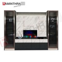 Raminthra Furniture ตู้โชว์วางทีวี รุ่น โกลด์ ขนาด 300 ซม. สียีนส์ ( Showcase )