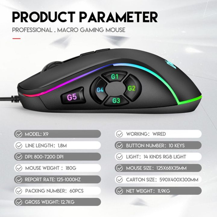 ZZOOI Gaming Mouse Computer Mouse Gamer 7200DPI 10 Buttons 7