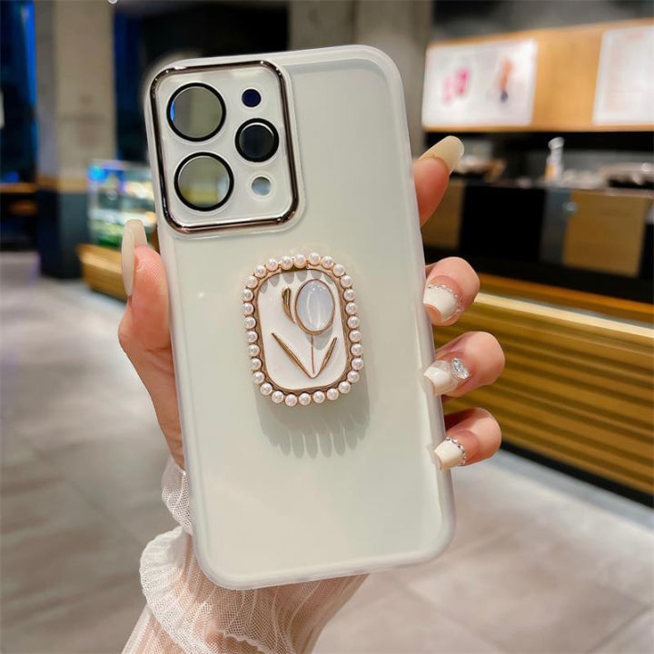 เคสโทรศัพท์ขาตั้งดอกไม้ไข่มุกหรูสำหรับ-xiaomi-redmi-12-12c-โน๊ต12-4g-5g-12-pro-4g-5g-note-11s-11-pro-5g-4g-11-pro-note-10-5g-10-5g-10-pro-9s-pro-8-pro-redmi-a1-a2-10c-9a-9c-ด้วยฟิล์มเลนส์กล้องถ่ายรูป-