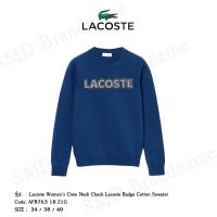 COD Lacoste เสื้อสเวตเตอร์แขนยาวหญิง รุ่น Lacoste Womens Crew Neck Check Lacoste Badge Cotton Sweater Code: AF8763 10 Z1G