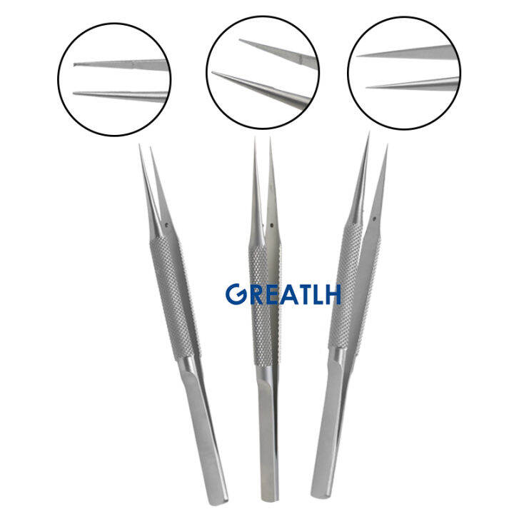 แหนบคีบโรคตาสแตนเลสเครื่องมือตาตรงมุมโค้งเคล็ดลับ-autoclavable