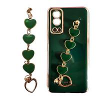 Electroplated Love Heart Phone Case For IPhone 11 12 13 14 Pro Max XS Max X R 7 Plus 14 Shockproof Wrist Strap Chain Back Cover