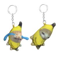 Banana Cat Plush Keychain Stuffed Doll Novelty Attractive Sound Making Mini Plushy Meow Crying Cat Keychain For Birthday Halloween Christmas Party landmark