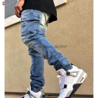 CODhan14416 HOT The Latest Mens Long Stretch Jeans Stitching Cargo Denim Pants Original Outfit PDL KARGO