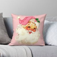 Vintage Santa Pink Cushion Cover Pillowcase Children Gift Cartoon Christmas Print Sofa Pillowcase Home Cushion Cover Cushion Cover