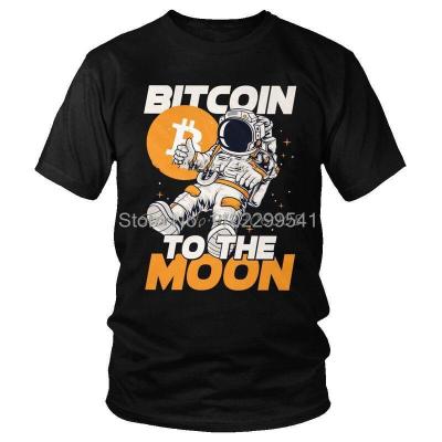 Bitcoin To The Moon T-Shirt Men Fashion Graphic T Shirt Short Sleeve Astronaut Cryptocurrency Btc Tshirt Cotton Tees Top