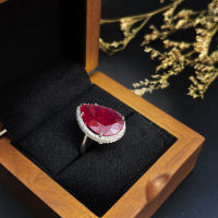 Ruby Diamond Ring แหวนเพชรทับทิม ทรงลูกแพร์ ประดับล้อมด้วยเพชรแท้ ตัวเรือนทองขาว18k