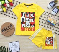 [2I KidsClothes] ชุดเซ็ตเด็ก ชุดนอนเด็ก สกรีนลายการ์ตูน มิ้กส์กี้เม้าส์ สีเหลือง (เสื้อยืดแขนสั้น + กางเกงขาสั้นตีแถบ) น่ารักมาก เท่ห์มาก เนื้อผ้าCotton100% ชุดเซ็ตเด็ก / ชุดกีฬาเด็ก / แฟชั่นชุดเด็ก (1 ชุด)