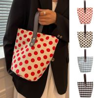 THOMA Lattice Polka Dot กระเป๋าถือจุดคลื่นกระเป๋าจุของได้มากถังผ้าใบถุงช้อปปิ้งกระเป๋าคุณแม่กระเป๋าใส่ข้าวกลางวันเข้าได้กับทุกชุด