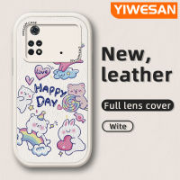 YIWESAN เคสสำหรับ Xiaomi Poco M4 Pro 5G Redmi Note 11T 5G Note 11S 5G เคสลายการ์ตูนกระต่ายมีความสุขดีไซน์ใหม่ซิลิโคนนิ่มหนังเคสโทรศัพท์ฝาปิดเลนส์เต็มกล้องเคสกันกระแทกเคสฝาหลังกันกระแทก