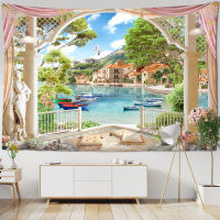 Beautiful Seaside Landscape Printed Wall Hippie Tapestry Polyester Fabric Home Decor Wall Rug Cars Hanging Big Couch Blanket