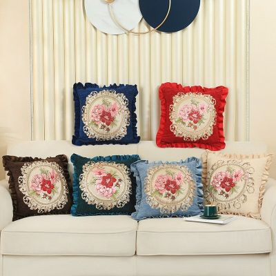 Luxury Chenille Embroidery Floral Pillow Cushion Cover European Housse De Coussin Sofa Chair Bed Car Decorative 48*48 Pillowcase