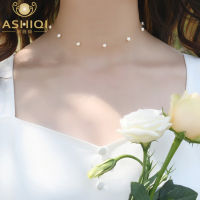 Ashiqi ไข่มุกน้ำจืดธรรมชาติ925สร้อยคอเงินผู้หญิงแฟชั่น Jewelry