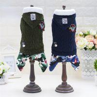 Pet Jumpsuit Autumn Winter Warm Hoodie Knitting Wool Rompers Small Dog Clothes Puppy Sweater Handsome Coat Yorkie Costume Pug