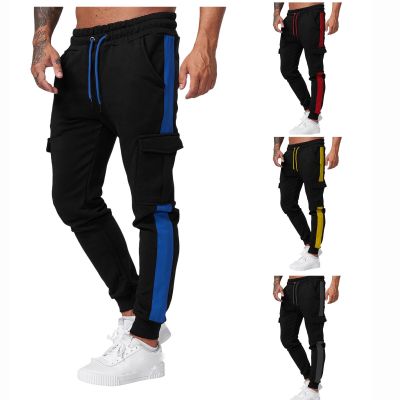 Men Sweatpants Slacks Men Pant Polyester Mens Autumn And Winter Plus Velvet Solid Color Pocket Lace-up Trousers Overalls Pants