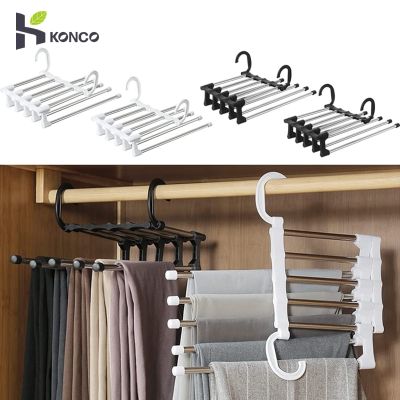 5in1 Pants Hangers Stainless Steel Jeans Clothes Organizer Magic Trouser Rack Hangers Folding Pant Rack Tie Hanger Storage Rack Clothes Hangers Pegs