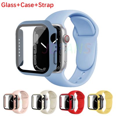【CC】 Glass Case Strap band 44mm 40mm 45mm 41mm 38mm 42mm 44 mm Silicone watchband bracelet serie 3 4 5 6 se 7
