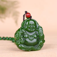 Maitreya ธรรมชาติสีเขียวหยกจี้สร้อยคอจีนมือแกะสลักเสน่ห์ jadeite เครื่องประดับแฟชั่นพระเครื่องของขวัญสำหรับเมนู