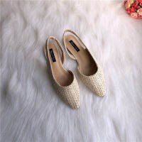 2021Summer Single shoes 6-style woman cane weave breathable straw mules slippers moccasins bow slip-on flats sandals women flip flop