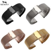 （Bar watchband）สายนาฬิกาข้อมือแถบนาฬิกาแบบ Milanese โลหะเหล็กสแตนเลสสตีลหัวเข็มขัดสีดำเงินสีโรสโกลด์16มม. 18มม. 20มม. 22มม. 24มม. ผู้หญิงผู้ชาย