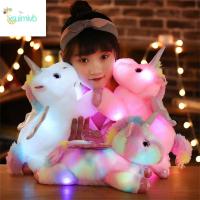 XSUIMI ตุ๊กตาสัตว์น่ารักสีสันสดใส Boneka Mainan เรืองแสงตกแต่งยูนิคอร์นนิโอไฟ LED ยูนิคอร์นยัดไส้ม้าของเล่นของเล่นกำมะหยี่ขนยาวตัวยูนิคอร์น