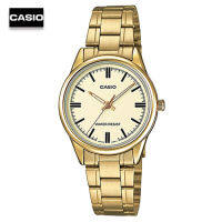 Velashop นาฬิกาข้อมือคาสิโอ CASIO Standard สายสแตนเลสสีทอง หน้าปัดทอง รุ่น LTP-V005G-9AUDF, LTP-V005G-9A, LTP-V005G