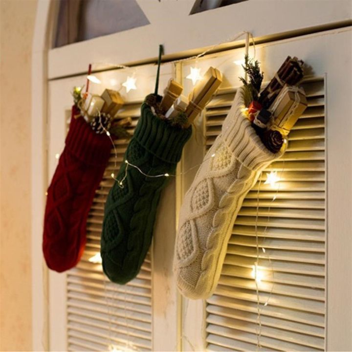 ถุงเท้าถักลายถุงซานตาคริสต์มาสประดับตกแต่งต้นไม้ซานตาคริสต์มาสคลาสสิกของขวัญขนมตกแต่ง-bqgbg63511ถุงเท้าคริสต์มาส